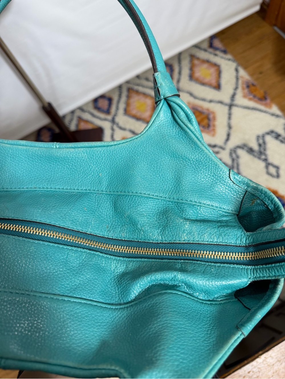 Kate Spade โข Stevie Leather Hobo Shoulder Bag Turquoise Blue Tassels - Picture 11 of 15